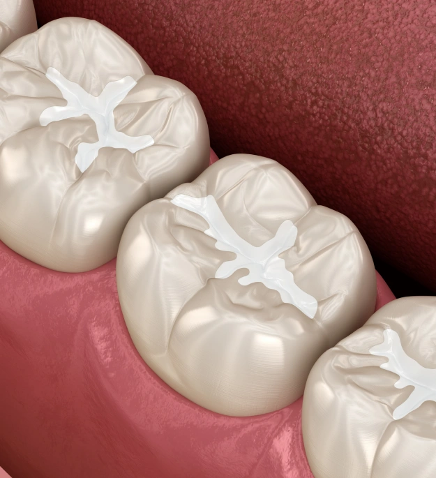 Close up of dental stone models showing teeth impressions used in dental sealant procedures
